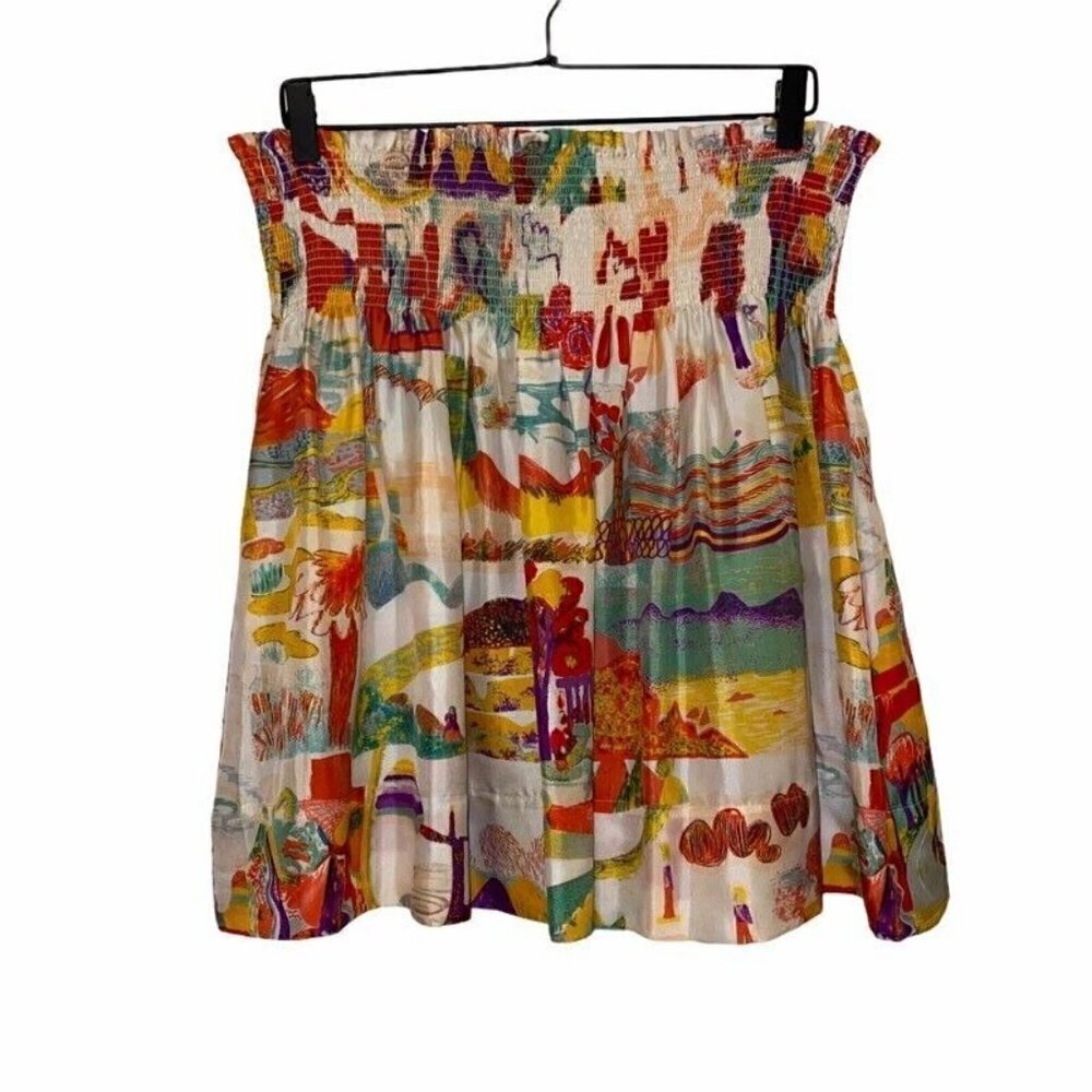 See By Chloe Womens A Line Skirt Ivory Red Painting Art Smocked Pleated Size 6